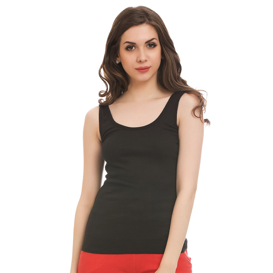 Buy Black Cotton Camisole With Scooped Neck Online India, Best Prices ...