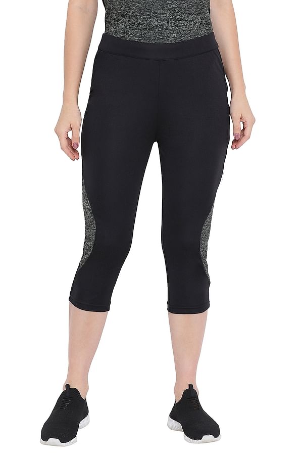 Buy Active Capri Tights With Printed Side Panels- Black Online India 