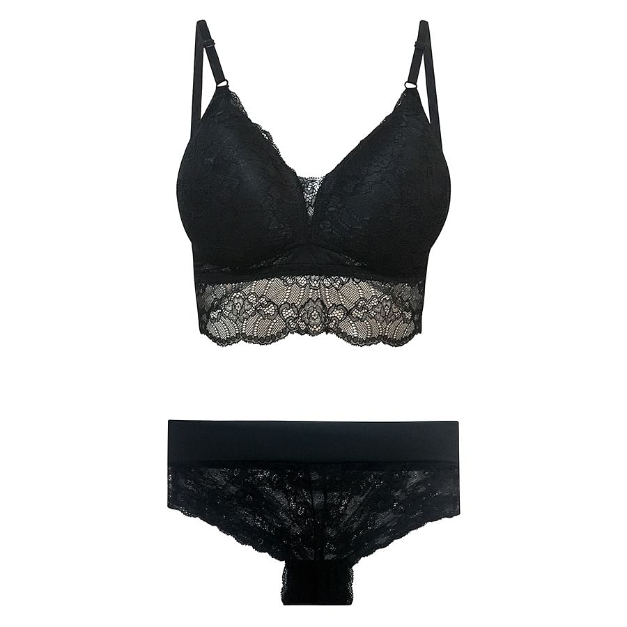 Buy Lace Padded Non-Wired Bralette & Hipster Panty Online India, Best ...