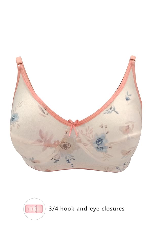 Buy Non-Padded Non-Wired Full Cup Floral Print Bra In Peach-Colour ...