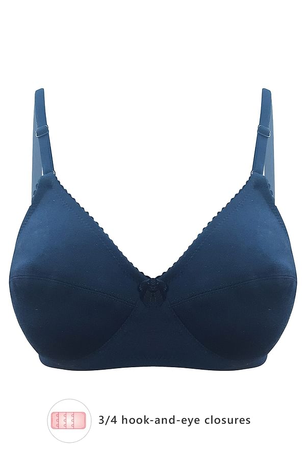 Buy Non-Padded Non-Wired Full Coverage Bra in Dark Blue - Cotton ...