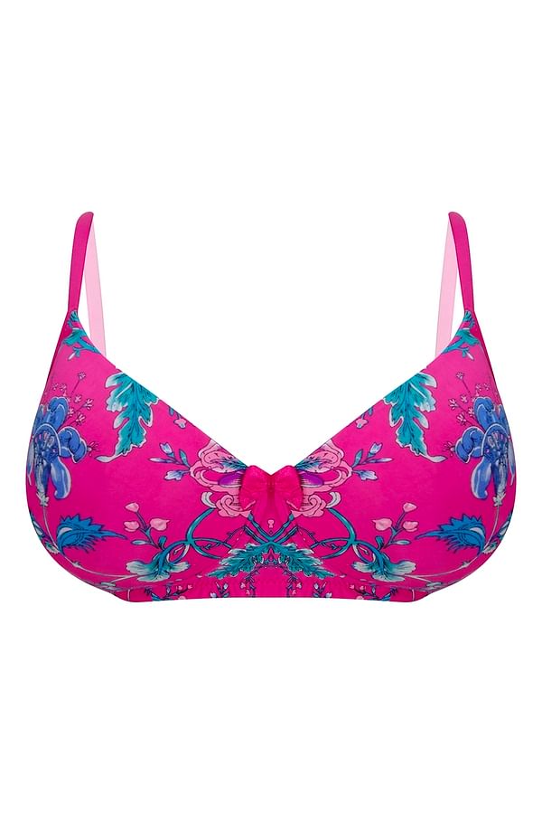 Buy Padded Non Wired Full Cup Floral Print T Shirt Bra In Hot Pink Online India Best Prices 4832