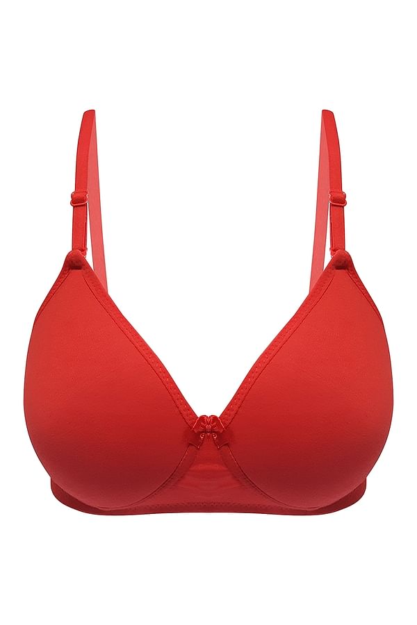 Buy Padded Non-Wired Full Coverage Multiway T-Shirt Bra In Red - Cotton ...