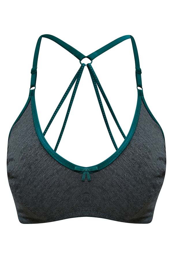 Buy Non-Padded Non-Wired Full Coverage Racerback Bra in Grey - Cotton ...