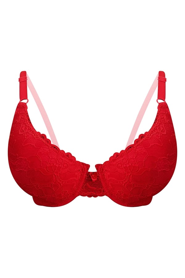 Buy Level 1 Push Up Padded Underwired Demi Cup Bra in Red Lace Online