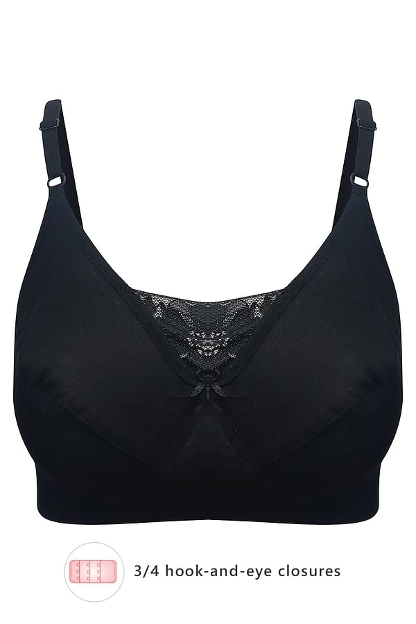 Buy Non Padded Non Wired Full Coverage Bra In Black Cotton And Lace Online India Best Prices 