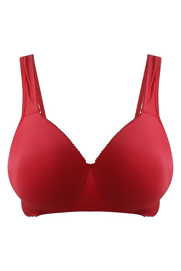 Buy Padded Non-Wired T-Shirt Bra with Lace Wings In Red Online India ...