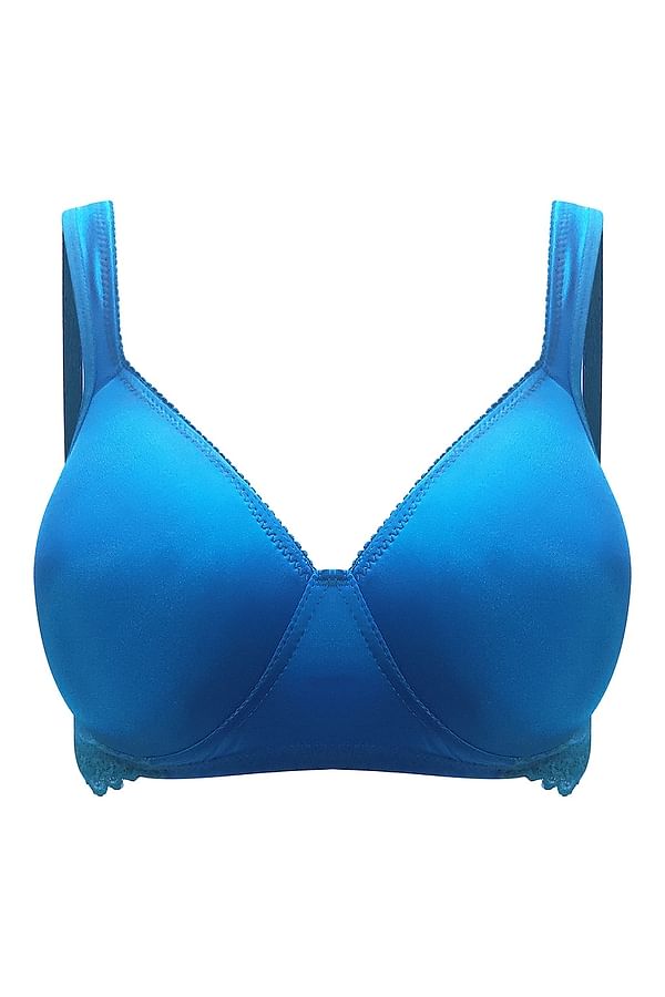 Buy Padded Non-Wired T-Shirt Bra with Lace Wings In Blue Online India ...