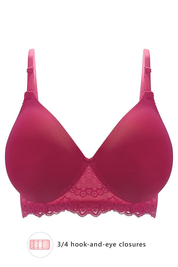 Buy Padded NonWired Multiway TShirt Bra in Dark Pink Lace