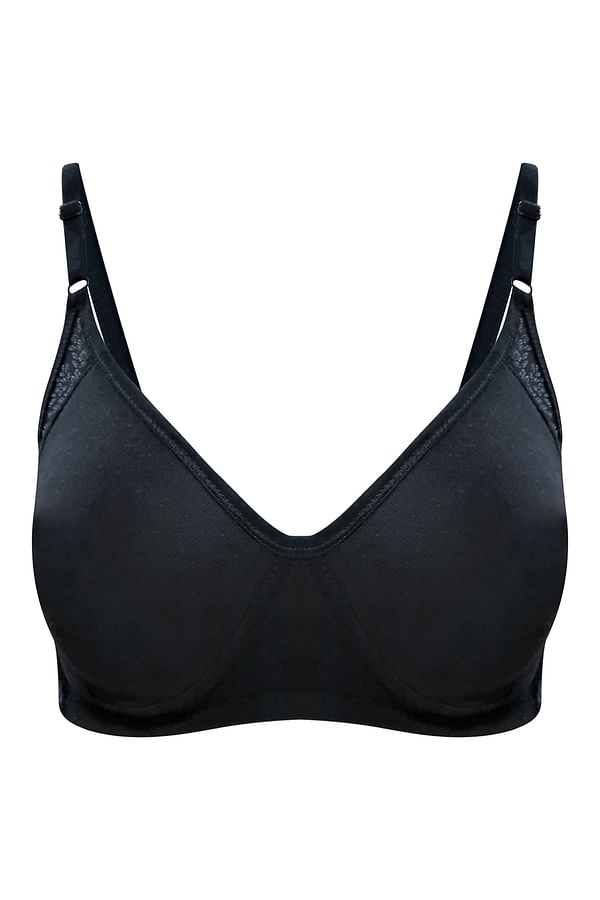 Buy Non-Padded Non-Wired Full Coverage T-Shirt Bra with Lace in Black ...