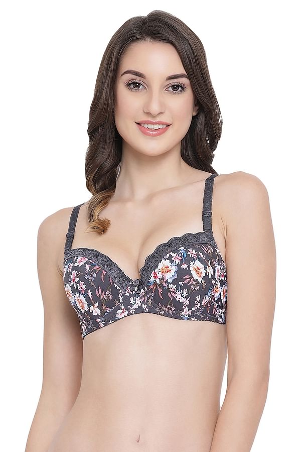 BigSaleDeals  Padded Underwired Floral Print Multiway Level 1 Push-up Bra  in Teal Green