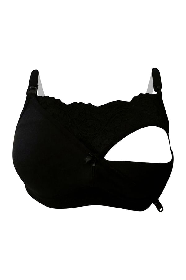 Buy NonPadded NonWired Full Figure Feeding Bra in Black Cotton Rich
