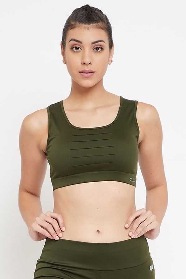 Buy Medium Impact Padded Sports Bra in Olive Green Online India, Best