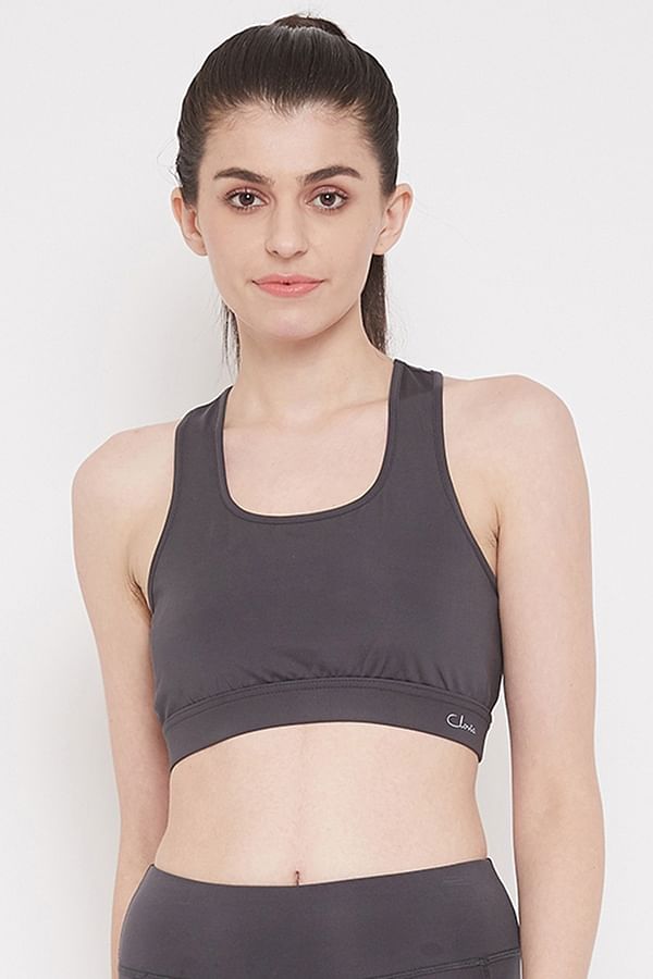 Buy Medium Impact Padded Sports Bra with Removable Cups in Dark Grey ...