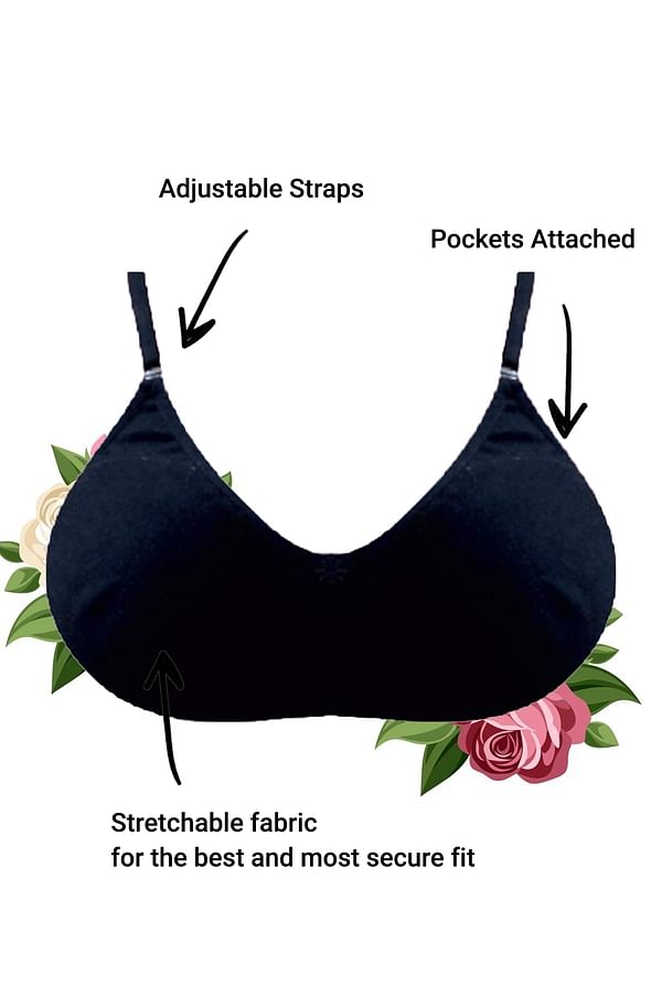 Buy Non-Padded Non-Wired Full Coverage Mastectomy Pocket Bra in Black ...