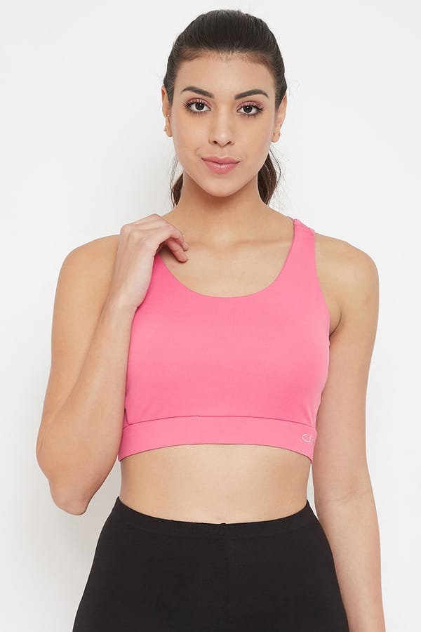 Buy Medium Impact Padded Racerback Sports Bra in Baby Pink Online India