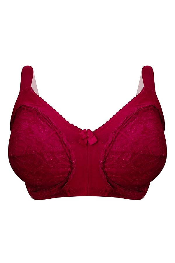 Buy NonPadded NonWired Full Cup Minimiser Bra in Maroon Lace Online