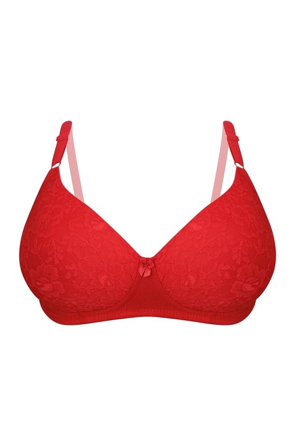 Buy Padded NonWired Full Cup Bra in Red Lace Online India, Best