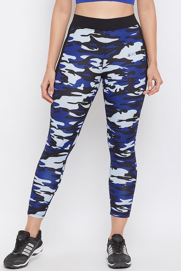 Buy Camouflage Print Activewear Ankle-Length Tights in Blue Online ...