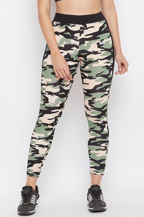 Buy Camouflage Print Activewear Ankle-Length Tights in Moss Green ...