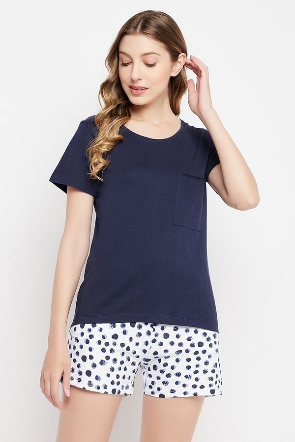 Buy Chic Basic Top in Navy & Print Me Pretty Shorts in White - 100% ...