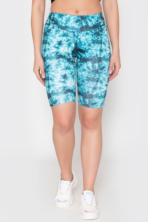 Buy Comfort-Fit Active Tie & Dye Print Cycling Shorts in Aqua Blue ...