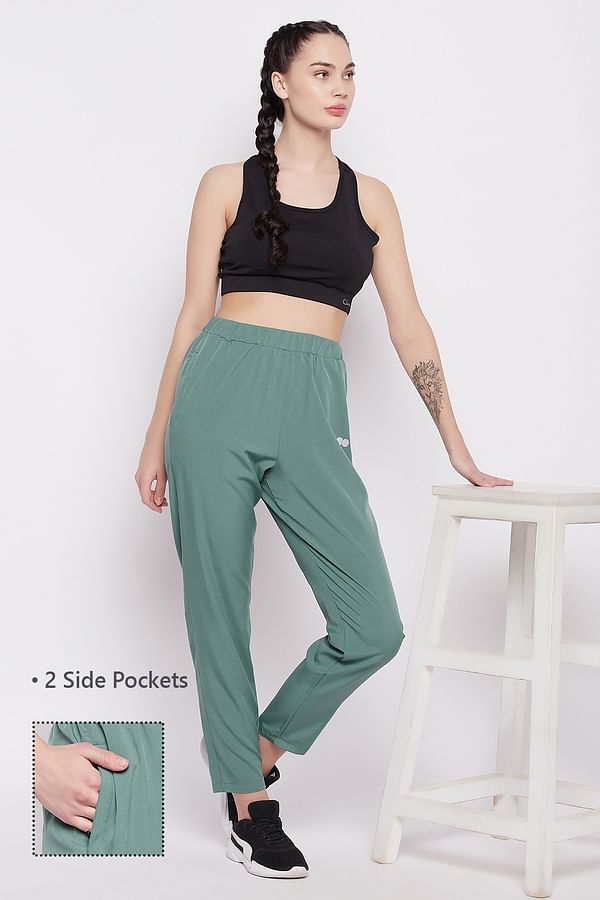 Buy Comfort Fit Active Track Pants in Mint Green with Side Pockets ...