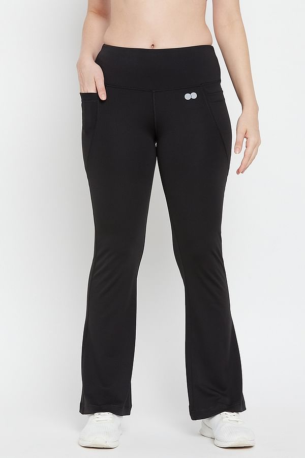 Buy High Waist Flared Yoga Pants in Black with Side Pockets Online ...