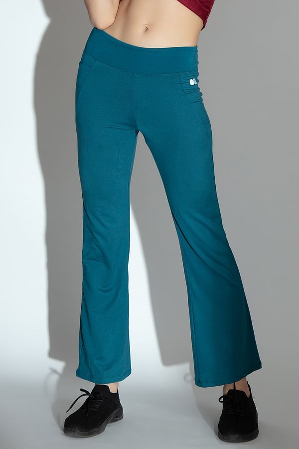 Buy Comfort-Fit High Waist Flared Yoga Pants in Teal Green Online India ...