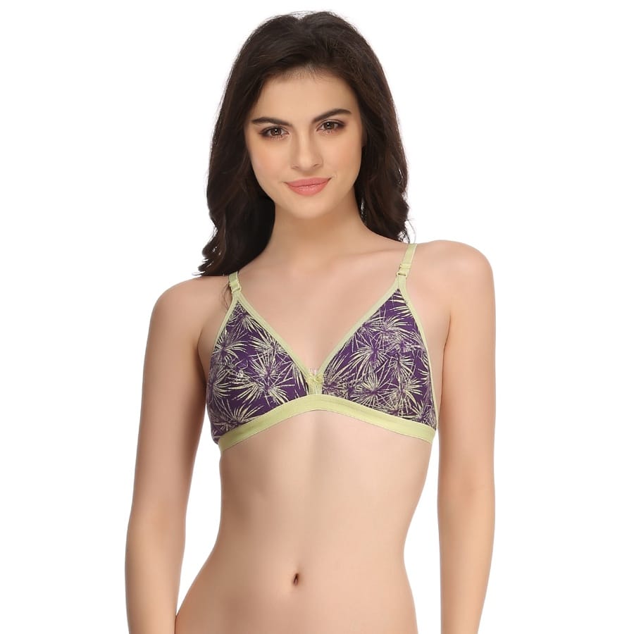 Buy Comfy Everyday Printed Cotton Bra in Light Green Color Online India, Best Prices, COD Clovia