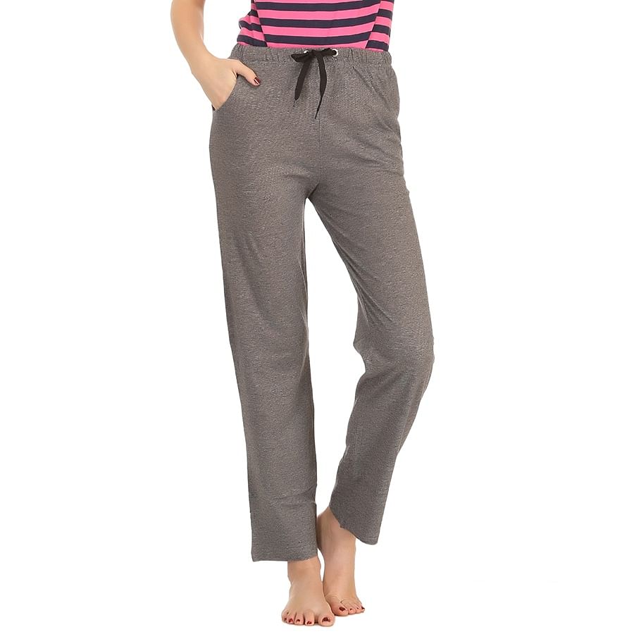 Buy Cotton Striped Pyjama With Solid Waist Band - Charcoal Online India ...