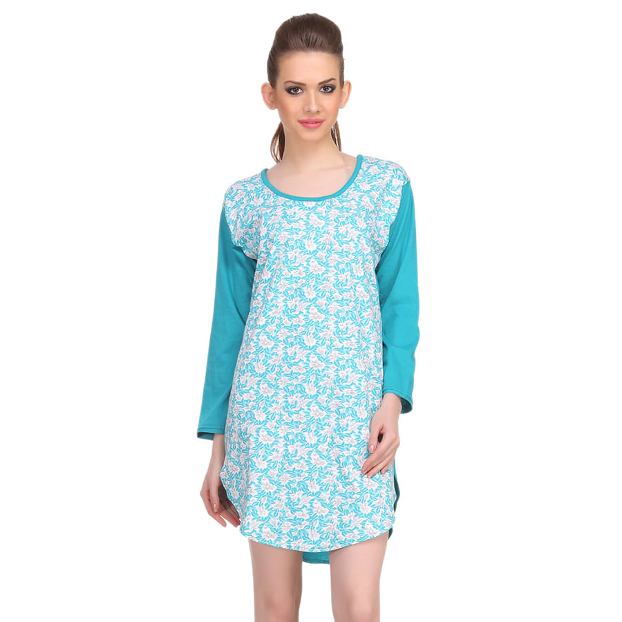 Buy Cotton Comfy Nightdress In Turquoise Online India, Best Prices, COD