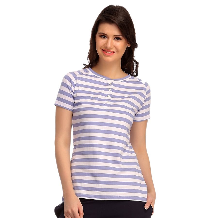 Buy Cotton Comfy Striped T-Shirt in Aqua Color Online India, Best ...