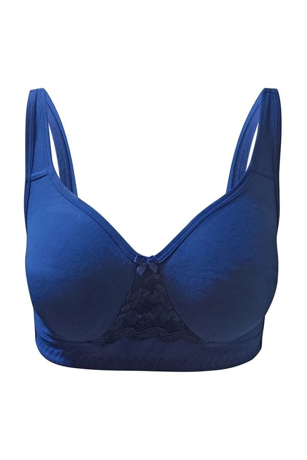 Buy Double Layered NonWired Full Coverage Tshirt Bra In Blue Cotton