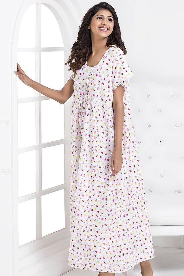 Buy Floral Print Long Night Dress - Cotton Online India, Best Prices ...