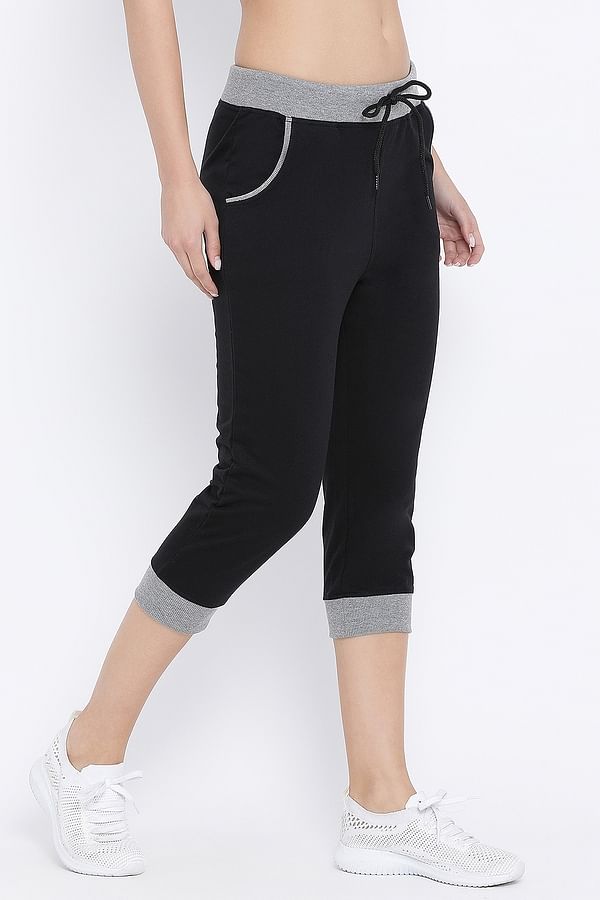 Buy Active Capri Tights with Drawstring in Black - Cotton Online India ...