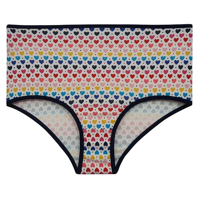 

Clovia Cotton High Waist Heart Print Hipster Panty - PN3015A18, White