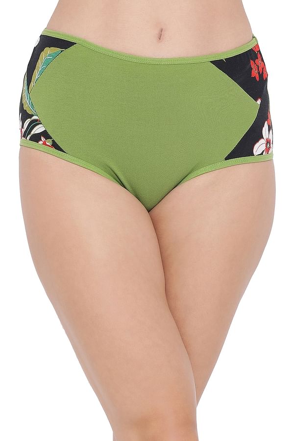 Buy Cotton High Waist Hipster Panty With Floral Print Panels In Green Online India Best Prices 4376