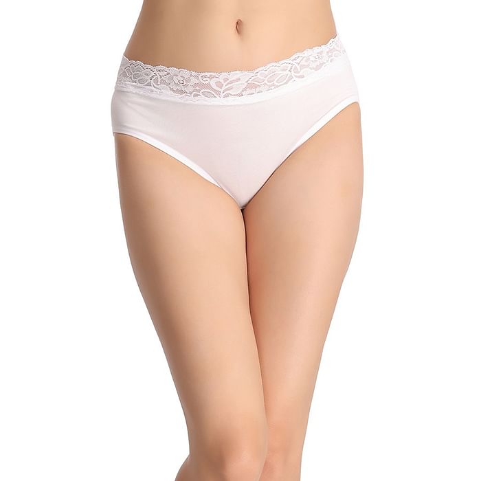 

Clovia Cotton High-Waist Hipster With Lace at Waist - White - PN1020P18