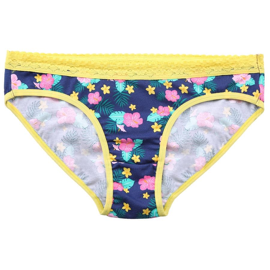 Buy Cotton Low Waist Floral Print Bikini Panty with Lace Waist Online ...