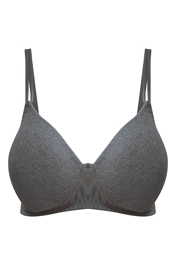 Buy Padded Non-Wired Full Coverage T-Shirt Bra in Melange Grey - Cotton ...