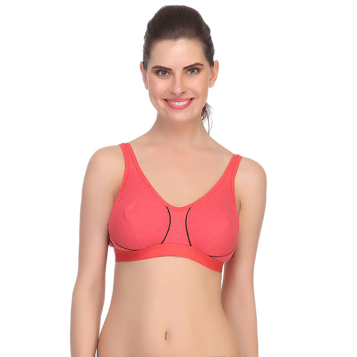 

Clovia Cotton Non-Padded Wirefree Sports Bra - Reddish Pink - BR0536P14