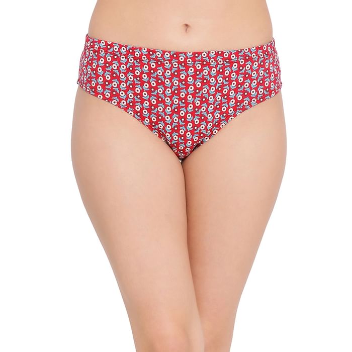 

Clovia Mid Waist Printed Hipster Panty with Inner Elastic in Red - Cotton - PN5015R14, Pink