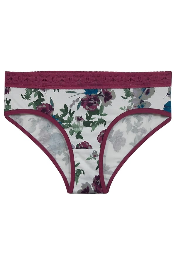 Buy Cotton Mid Waist Floral Print Hipster Panty with Lace Waist Online