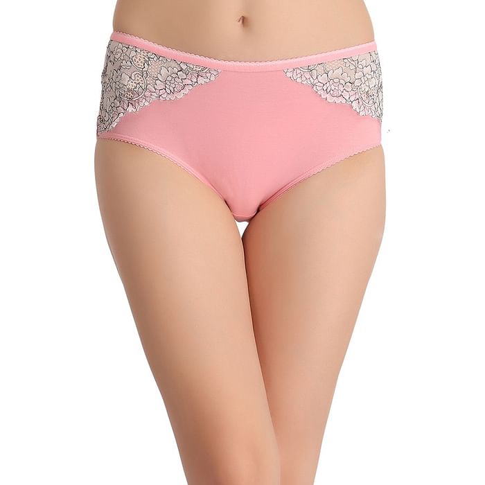 

Clovia Cotton Mid Waist Hipster with Designer Lace Wings - PN1418P22, Light pink