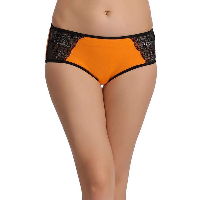 

Clovia Cotton Mid Waist Hipster with Lace Wings - PN1547P16, Orange