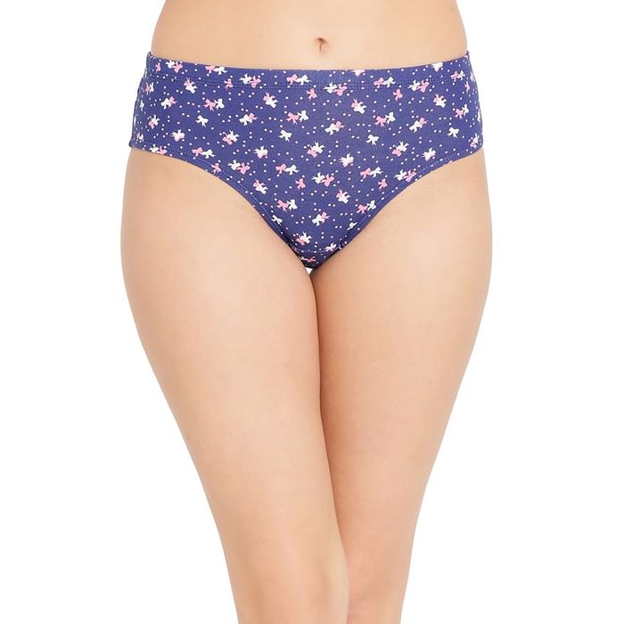 

Clovia Cotton Mid Waist Printed Hipster Panty with Inner Elastic - PN5015P08, Navy