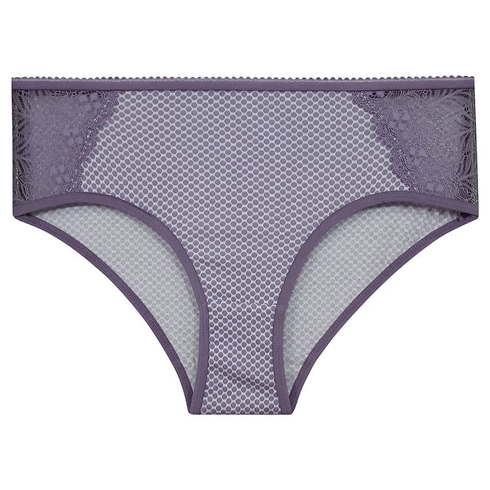 

Clovia Cotton Mid Waist Printed Hipster Panty with Lace Panels In Purple - PN3197P15