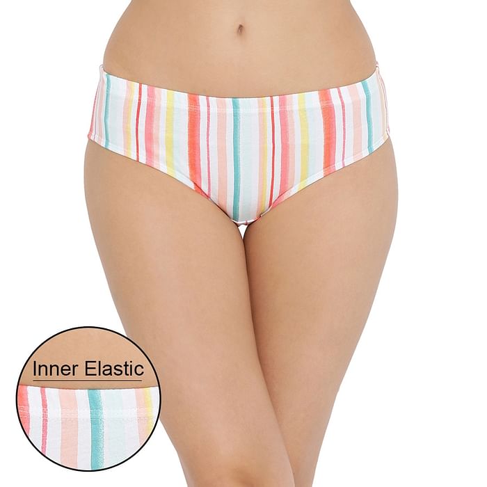 

Clovia Cotton Mid Waist Striped Hipster Panty with Inner Elastic - PN5019R14, Pink