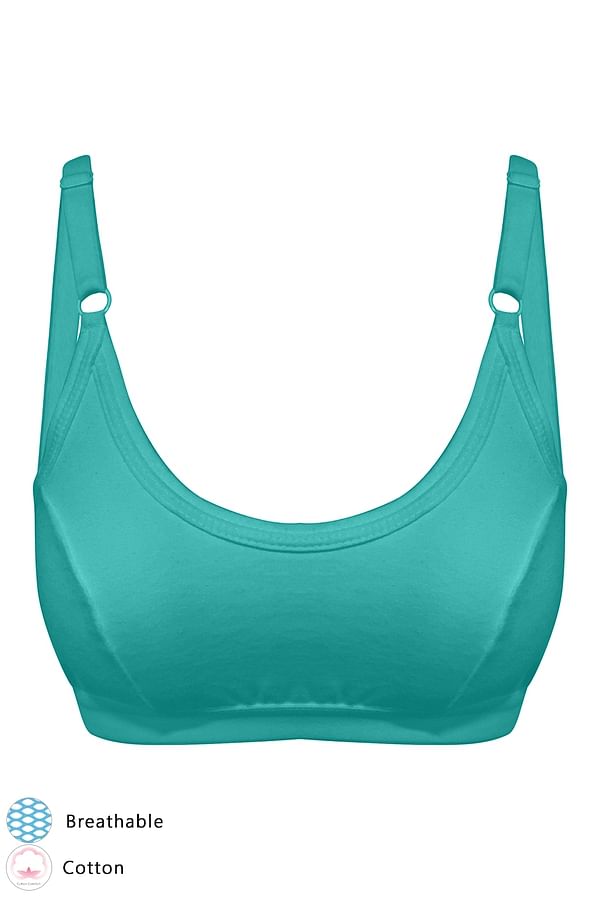 Buy Low Impact Non-Padded Sports Bra in Teal - Cotton Online India ...